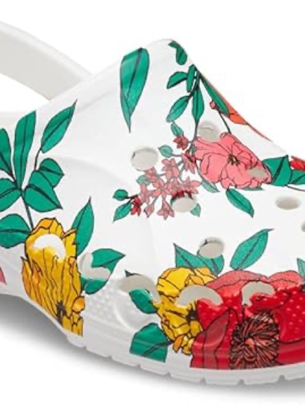 CROCS Floral Printed Sandal Clog - White with Green, Red, Yellow - Picture 2 of 5